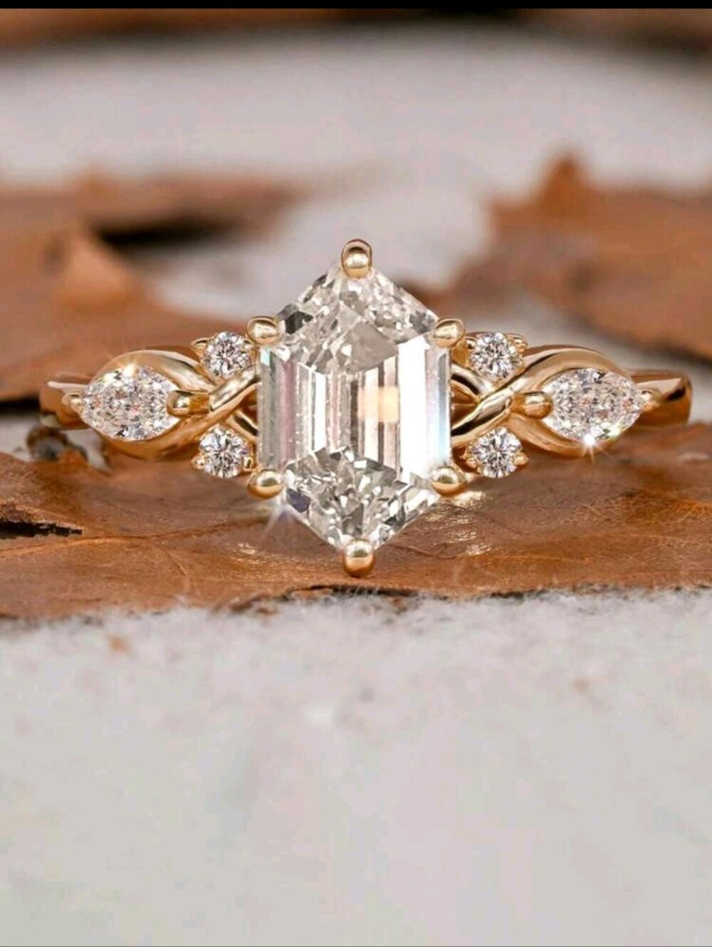 BRAND NEW ** Gold Engagement Ring with Emerald-Cut Center and Pavé Accents